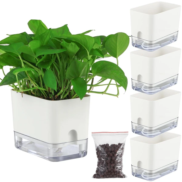 Amazon.com : Planterhoma Self Watering Plant Pots for Indoor Plants 7 inch, 4 Packs Rectangle Self-Watering Planters with Dr