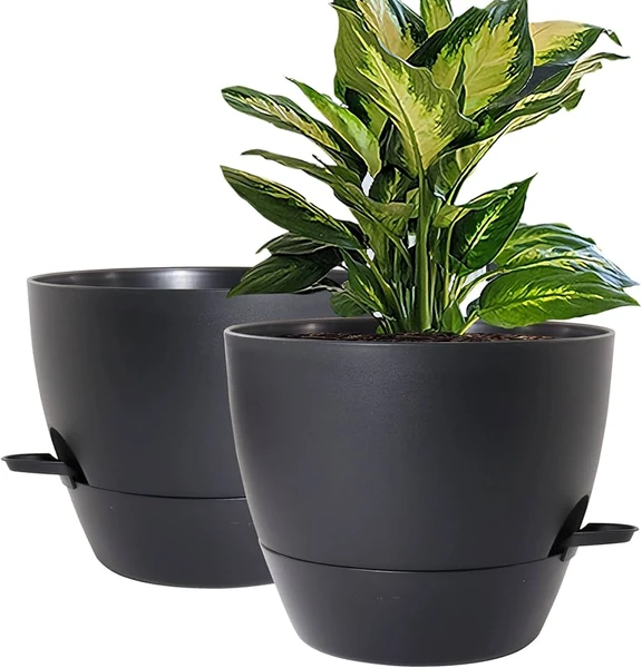 Amazon.com: WOUSIWER 10 inch Self Watering Planters, 2 Pack Large Plastic Plant  Pots with Deep Reservior and High Drainage H