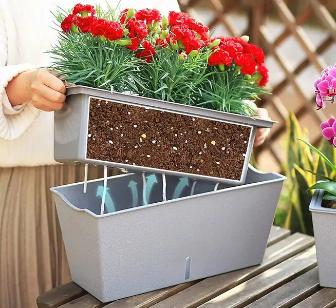 Amazon.com : USTARAIL 12 Inch Rectangular Self Watering Planter Indoor,Windowsill Herb Box, Outdoor Flower Pot Succulent wit
