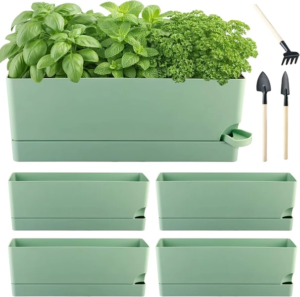 Amazon.com : 4 Pack Self Watering Pots for Indoor Plants 17 Inches Window Boxes Planters Rectangular Flower Pots Rectangle H