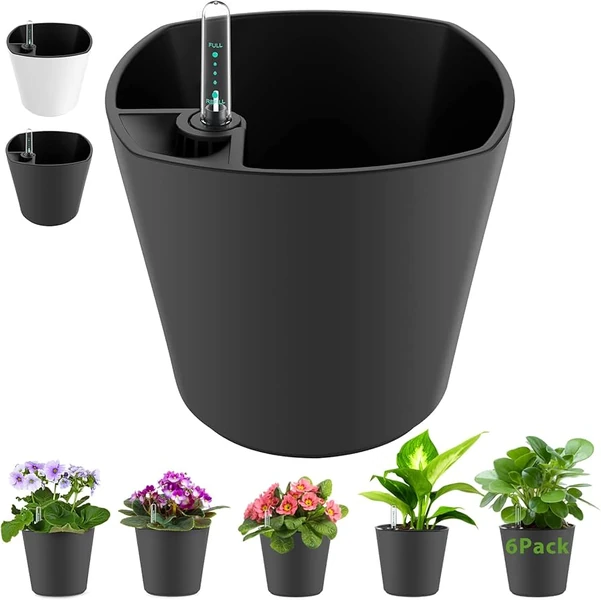 Amazon.com : Self Watering Planters for Indoor Outdoor Plants 7 inch Flower Pot with Water Level Indicator Grey 6 Pack Afric