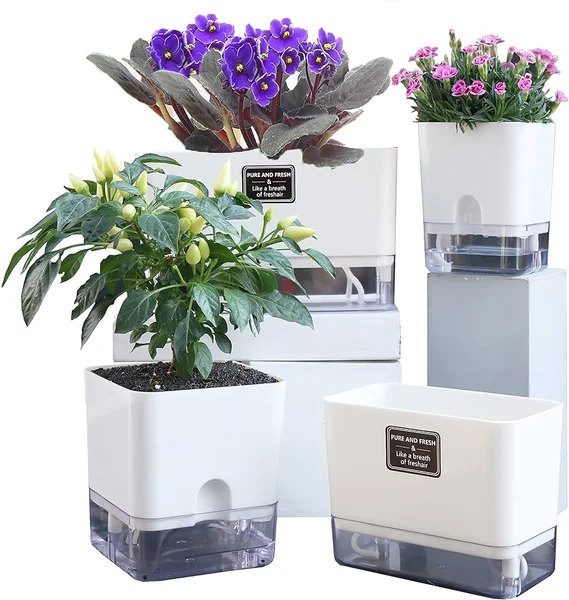Amazon.com: FAMZ Self Watering Planters 4 Pack,Self Watering Pots for Indoor Plants,Automatic Moisturizing,Transparent Squar